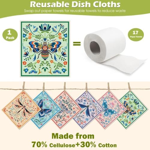 6 Pcs Swedish Paper Cloths for Kitchen, Reusable Paper Towels Washable - Image 3