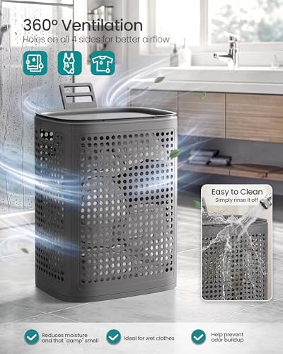 SONGMICS Laundry Hamper with Lid, 75 L Ventilated Basket, Cutout Handles - Image 3