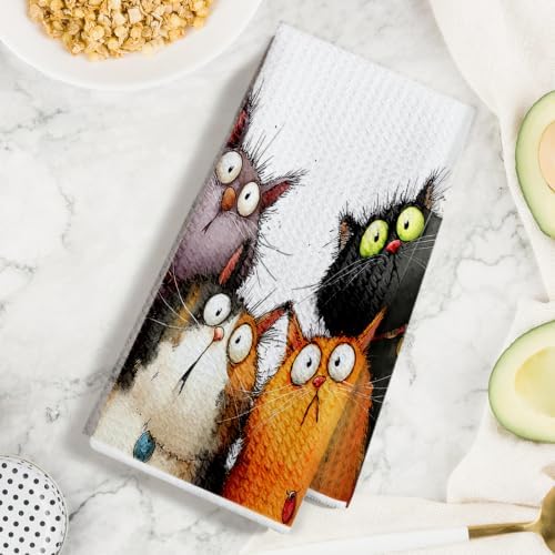 2 Pcs Cute Cat Kitchen Towels, Funny Cats Gifts Absorbent Hand Towels-06 - Image 3