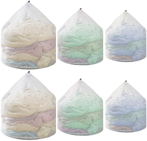 6Pcs Laundry Mesh Wash Bags, Drawstring Net Laundry Bag by Nufiwra