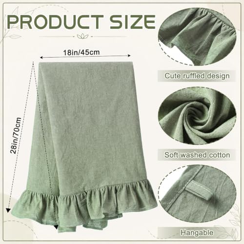 HunnmingRe 2 Pcs Sage Green Kitchen Towels Retro Towels Cotton Ruffled - Image 2