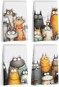 4 Pcs Cute Cat Kitchen Towels, Funny Cats Gifts Absorbent Hand Towels-04 by Jztco
