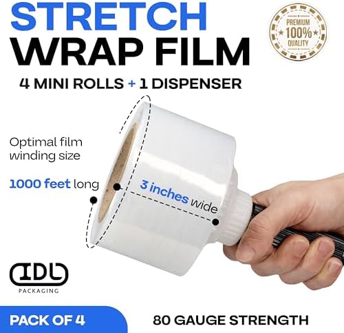 IDL Packaging 3"x 1000' Stretch Wrap Mini Roll of 80 Gauge - Image 2