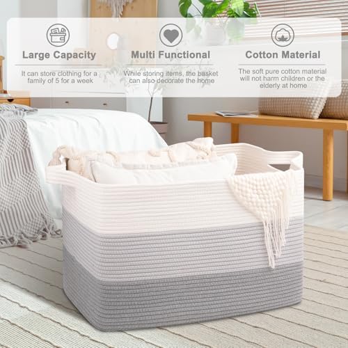OIAHOMY Extra Large Blanket Basket, 110L Cotton Rope Woven Laundry Basket - Image 2