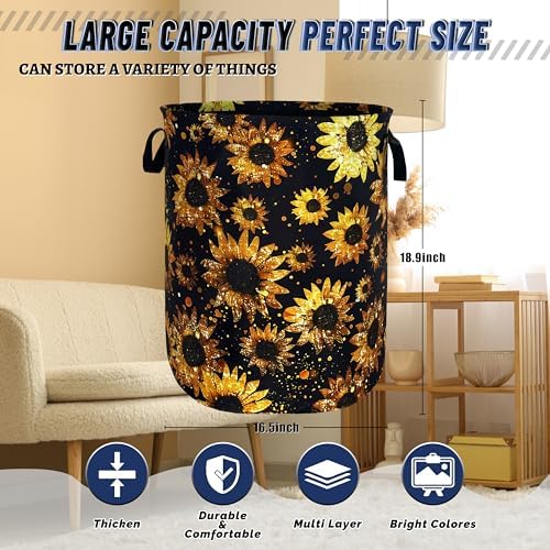 Sunflowers Laundry Basket Oxford Cloth Foldable Hamper 18.9x16.5 Inch - Image 3