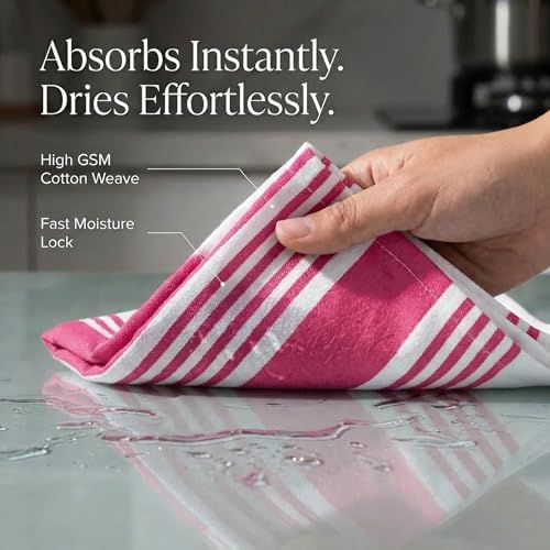 Urban Villa Kitchen Towels Cotton Dish Towel 20”x30” Fuchsia White - Image 2