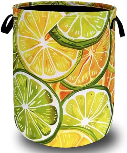 Yellow Lemon Laundry Basket Oxford Cloth Foldable Hamper 18.9x16.5 Inch by SELIONLIKN