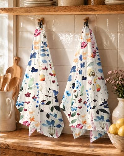 Miss Adola 150GSM Flour Sack Kitchen Towels Set of 2, Watercolor Flower - Image 5
