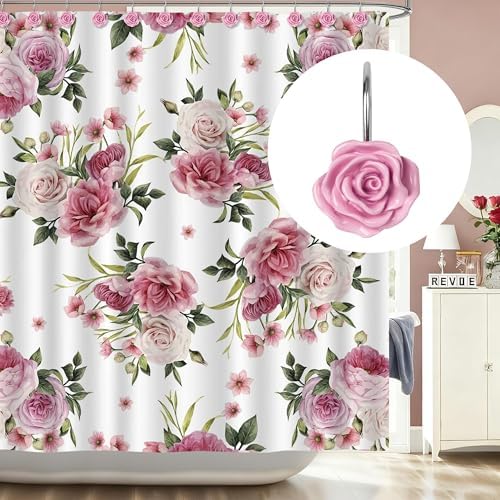 Sunlit Rose Shower Curtain Hooks, Home Decorative Flower Shower Curtain Rings - Image 5