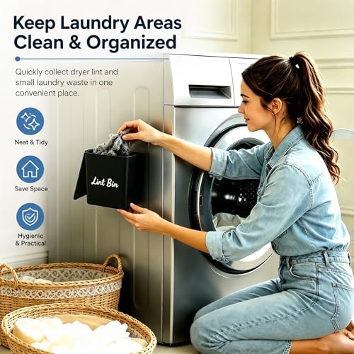 Magnetic Lint Bin with Lid for Laundry Room, Compact Plastic Dryer Lint Holder - Image 5