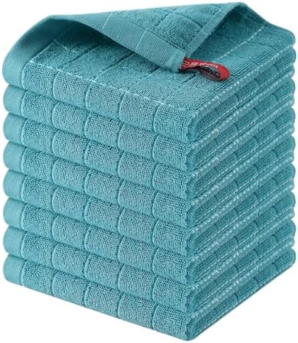 Homaxy 100% Cotton Terry Kitchen Dish Cloths, 8 Pack, Lake Blue by Homaxy