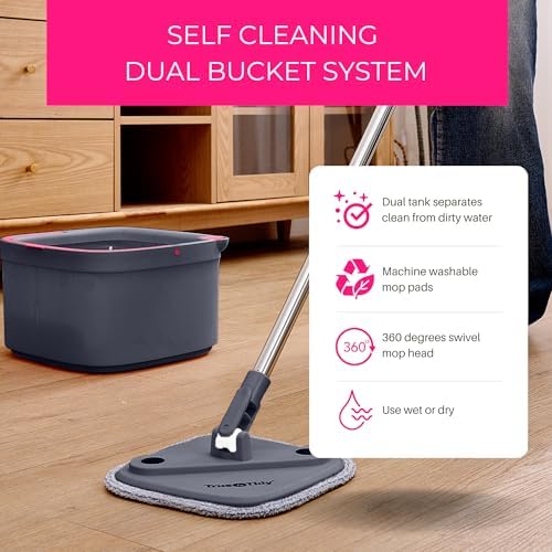 True & Tidy True Clean Spin Mop & Bucket System – Dual Compartment Design - Image 3