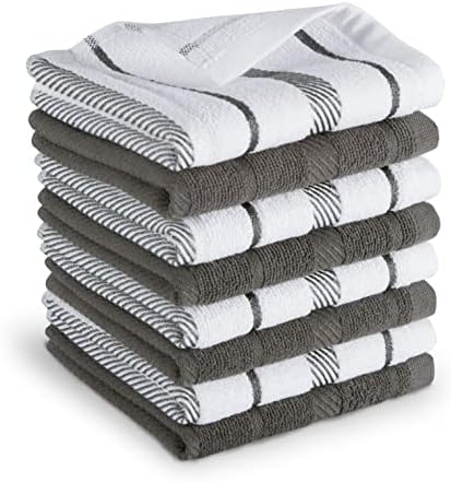 KitchenAid Albany Dishcloth 8 Pack Set, Charcoal Grey/White by KitchenAid