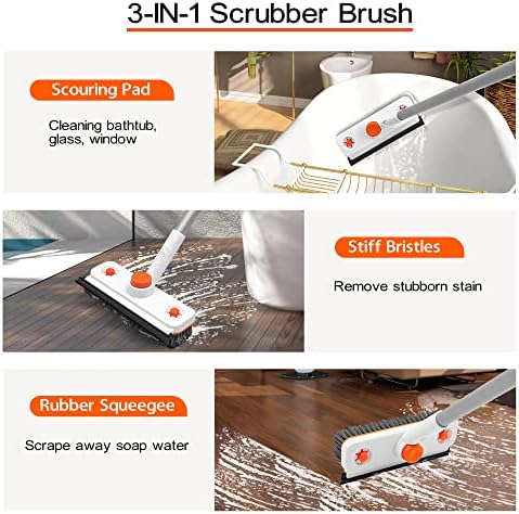 Floor Scrub Brush with Long Handle, 3-in-1 Rotating Scrubber with Squeegee - Image 3