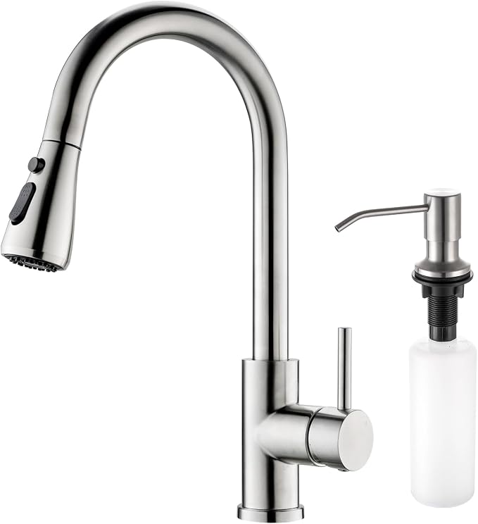 Kitchen Sink Faucet with Soap Dispenser, 3 Modes Kitchen Faucet with Pull Down by KICIMPRO