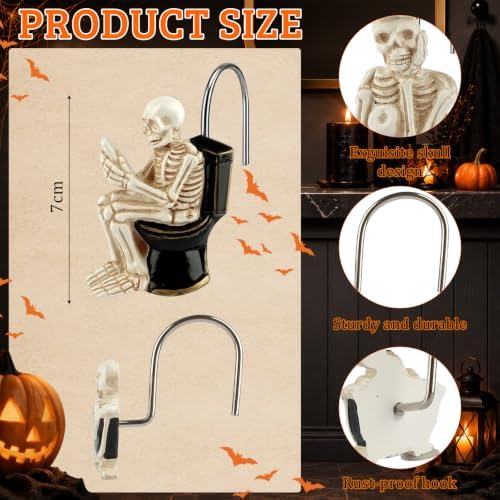 FRIENDISU 12Pcs Halloween Skeleton Shower Curtain Hooks - Image 2