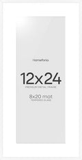 Homeforia 12x24 Picture Frame White, High End Metal 12x24 Poster Frames with Mat 8x20 inch Photo, 12 x 24 White Frames Matted to 8 by 20 Print, 24x12 Panoramic Frames, Tempered Glass, Wall Kit, Set of 1