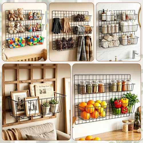 10 PCS Wire Baskets Wall Grid Panel Hanging Wire Basket Hanging Wall Baskets No - Image 7