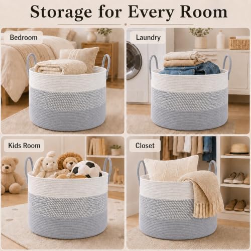 JMvicyroam 115L Extra Large Machine Washable Cotton Rope Blanket Basket - Image 5