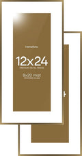 Homeforia 12x24 Picture Frame Bronze, High End Metal 12by24 Brass Poster Frames with Mat 8x20 Photo, 12 x 24 Panoramic Frames Matted to 8 by 20 Print, 24by12 Frames, Tempered Glass, Wall Kit, Set of 2