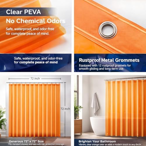 EHZNZIE Orange Shower Curtain Liner 72x72, PEVA Waterproof Bath Curtain - Image 3