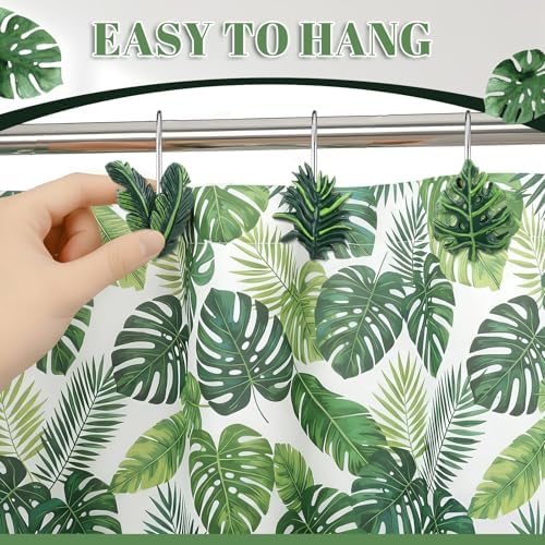 Amyhill 12 Pcs Tropical Leaf Decorative Shower Curtain Hooks Cute Green - Image 4