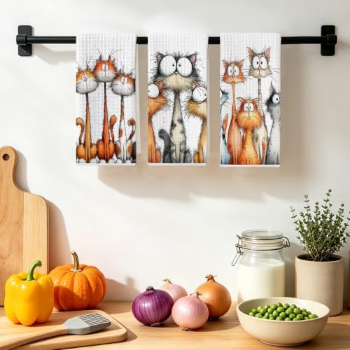 3 Pcs Cute Cat Kitchen Towels, Funny Cats Gifts Absorbent Hand Towels-03 - Image 4