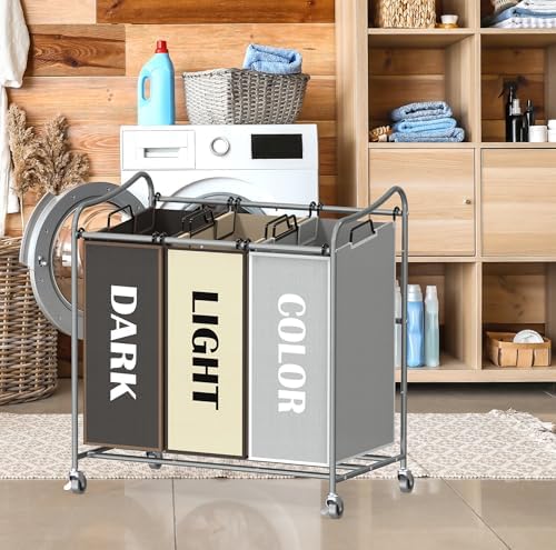 Simple Houseware Heavy Duty 3-Bag Laundry Sorter Rolling Cart - Image 5