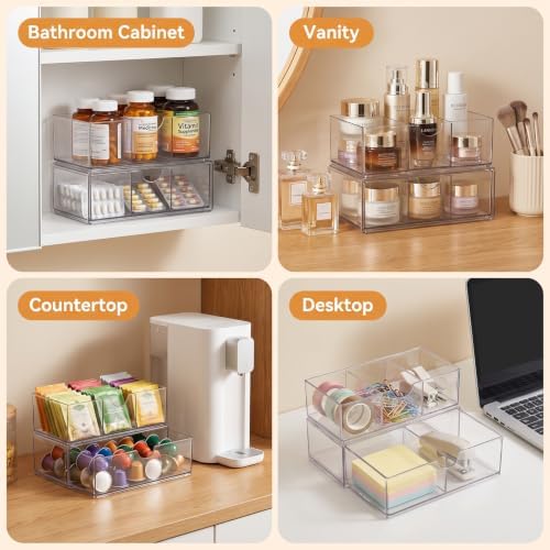 2 Tier Clear Bathroom Counter Organizer, Stackable Storage Drawers - Image 6