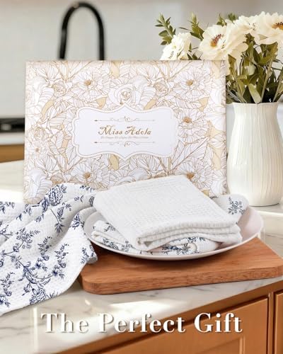 Miss Adola 3pcs Cotton Waffle Kitchen Towels, Toile Print - Image 6