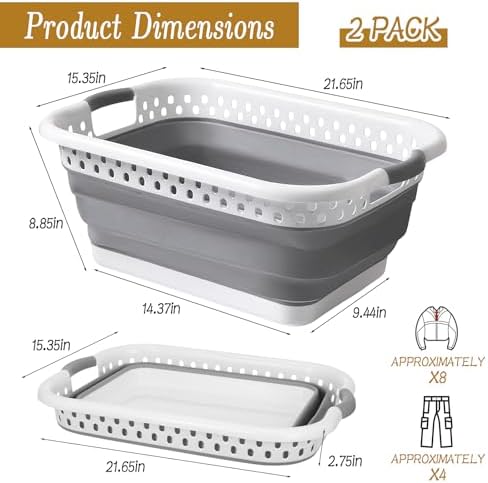 2 Pack Collapsible Laundry Baskets, 11 Gallon 42L Collapsible Laundry Clothes - Image 2