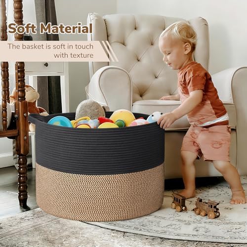 INDRESSME 115L Extra Large Woven Rope Blanket Basket Living Room, Mix Black - Image 6