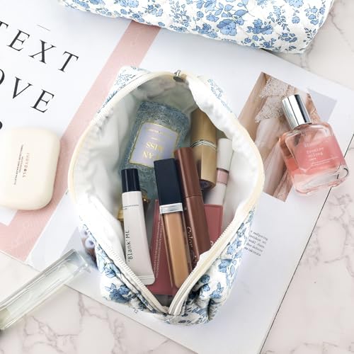 2Pcs Quilted Cotton Makeup Bag Travel Makeup Brush Bag Large Small Pouch Set - Image 6