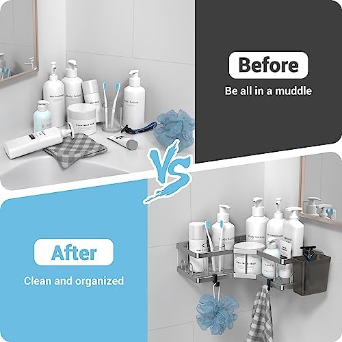 Corner Shower Caddy Bathroom Organizer: AKTECKE 2 Pack Adhesive Shelf Decor- No - Image 6