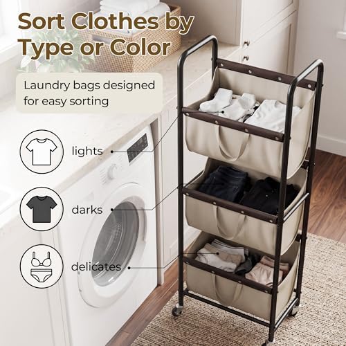 GRANNY SAYS 3 Tiered Laundry Sorter, Narrow Hamper Cart - Image 3