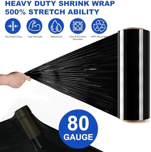 2 Rolls Black Stretch Wrap 12" x 1000FT x 80 Gauge Heavy Duty Film - Image 3