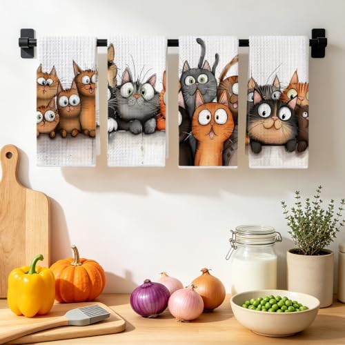 Jztco 4 Pcs Cute Cat Kitchen Towels, Cats Absorbent Hand Tea Towel - Image 4