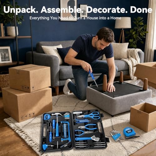 DISEN Home Tool Set with Storage Case Hammer Wrench Pliers Screwdrivers - Image 7