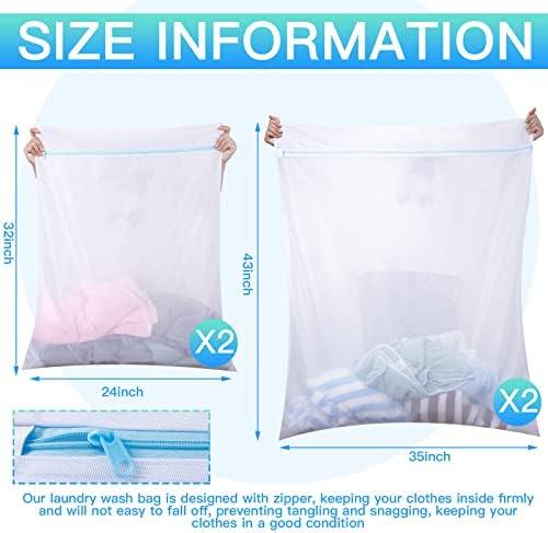 Windyun 4 Pcs Jumbo Mesh Laundry Bags, Large Zippered Dryer Wash Bags - Image 2