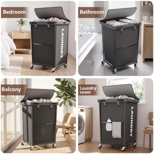 Laundry Hamper with Wheels and Lid, 150L Large Rolling Laundry Basket Gray - Image 6