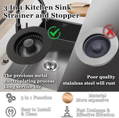 BAOLSLS 3 in 1 Kitchen Sink Stopper, Pop Up Kitchen Sink Drain Strainer - Image 4