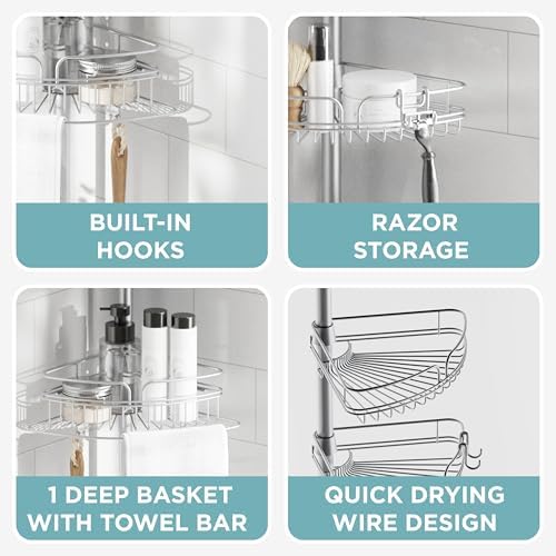 Zenna Home Tension Pole Shower Caddy Corner Organizer, Adjustable Standing - Image 6