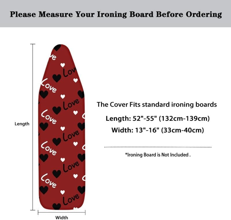 Love Heart Ironing Board Cover Black Red Retro 54x15 inches Applicable Standard - Image 6