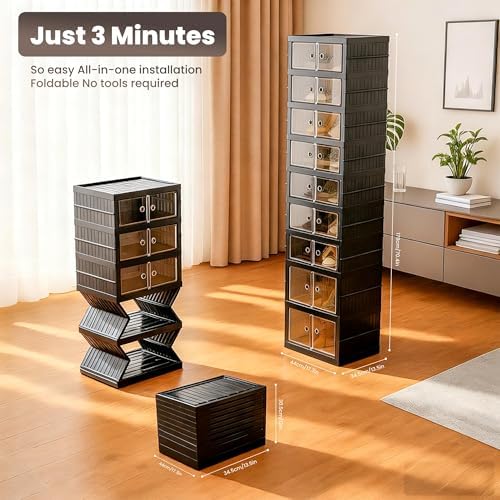 Foldable Shoe Organizer Storage Box Set of 4, Portable Extra Large Folding Shoe - Image 2