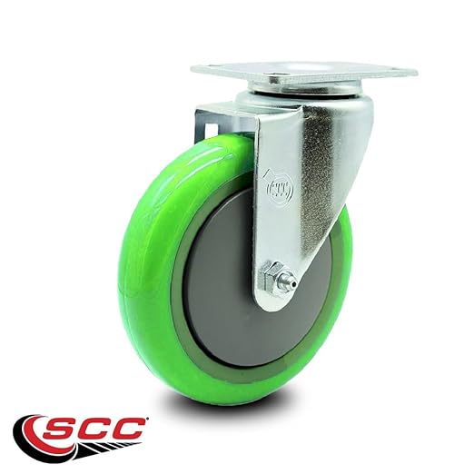 Service Caster Brand Replacement Caster for Uline Caster H-5540S-Swivel Top Plate Caster with 5 Inch Green Polyurethane Wheel-Light Duty Replacement Caster-Fit Carts, Dollies and Poly Box Truck H-3840