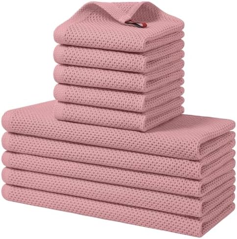 Homaxy 10 Pack 100% Cotton Kitchen Towels and Dishcloths Set, Dried Roses by Homaxy