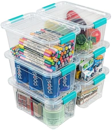 Storage Bins with Lids 6 Pack Clear Storage Containers, 7 Quart Stackable by EasyCozyHomey