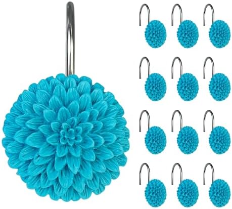 Sunlit Decorative Floral Shower Curtain Hooks, Turquoise Dahlia Pinnata Flower by Sunlit