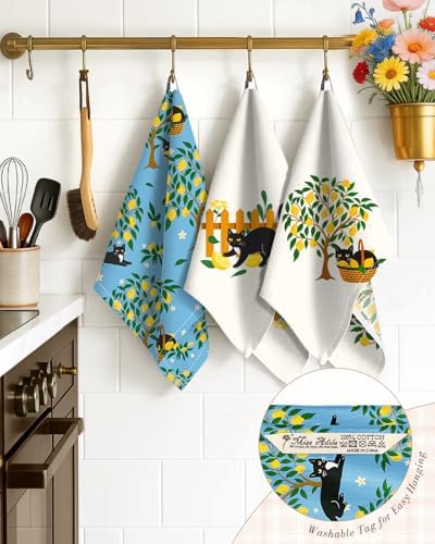 Miss Adola Flour Sack Kitchen Towels Set of 4, Lemon Grove Cat - Image 3