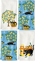 Miss Adola Flour Sack Kitchen Towels Set of 4, Lemon Grove Cat by MissAdola